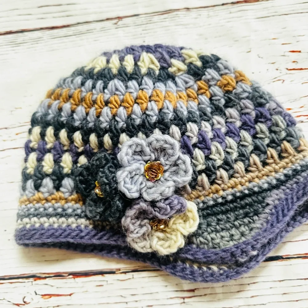 Handmade Multicolor Crochet Girls Beanie